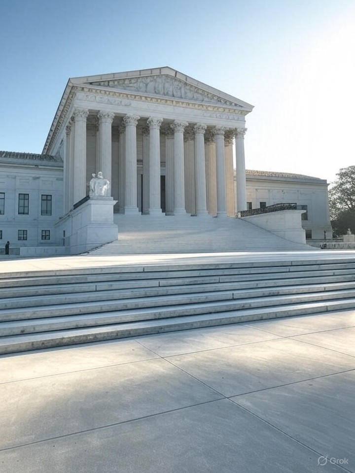 Illustration for: Supreme Court to Hear Arguments on Presidential Tariff Authority