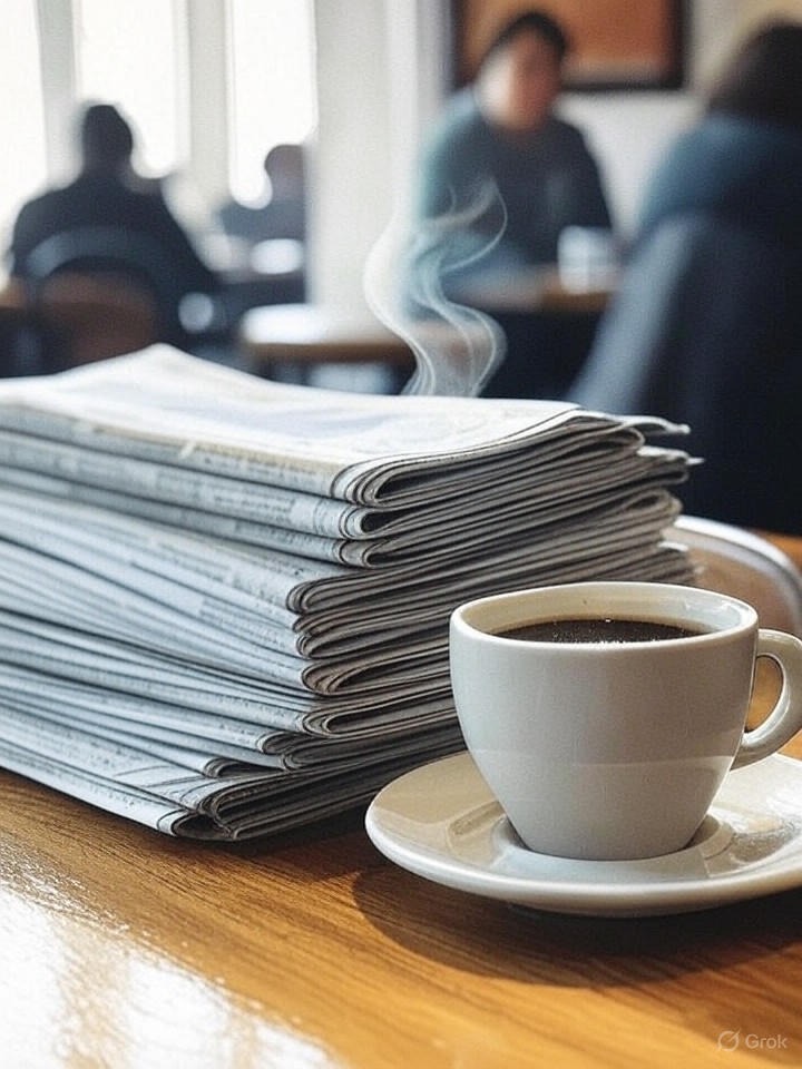 Illustration for: Maine Cafe Subsidizes Community Newspaper in New Business Model