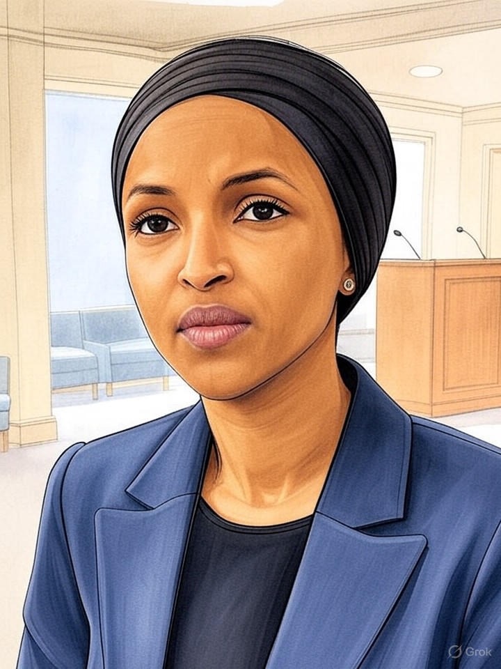 Illustration for: Rep. Omar Responds to Minnesota Fraud Case, Alleged Terrorism Link