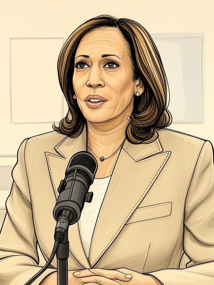 Illustration for: Kamala Harris Says Democratic Party is 'Stuck in the Past,' Has Not Decided on 2028 Run
