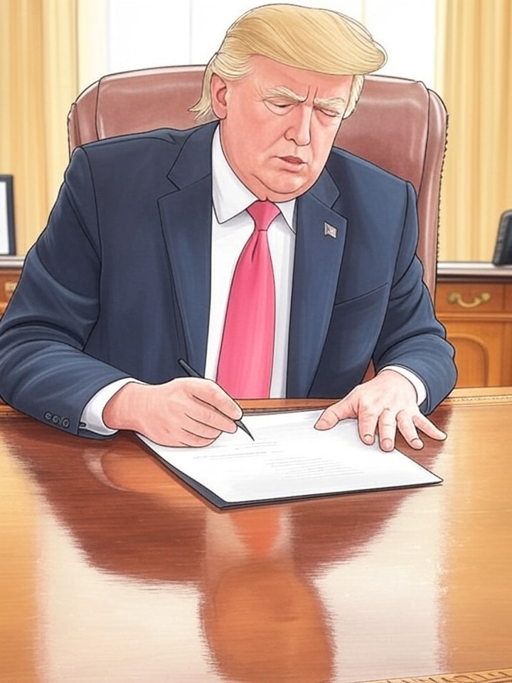 Illustration for: One Year Into Second Term, Trump Administration Marked by Executive Actions and Policy Shifts