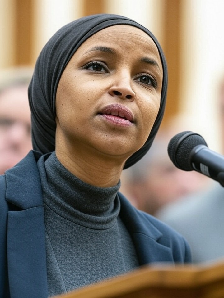 Illustration for: Representative Ilhan Omar sprayed with liquid during Minneapolis town hall