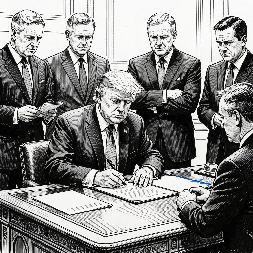 Illustration for: Trump Imposes New 10% Tariffs After Supreme Court Strikes Down Previous Levies