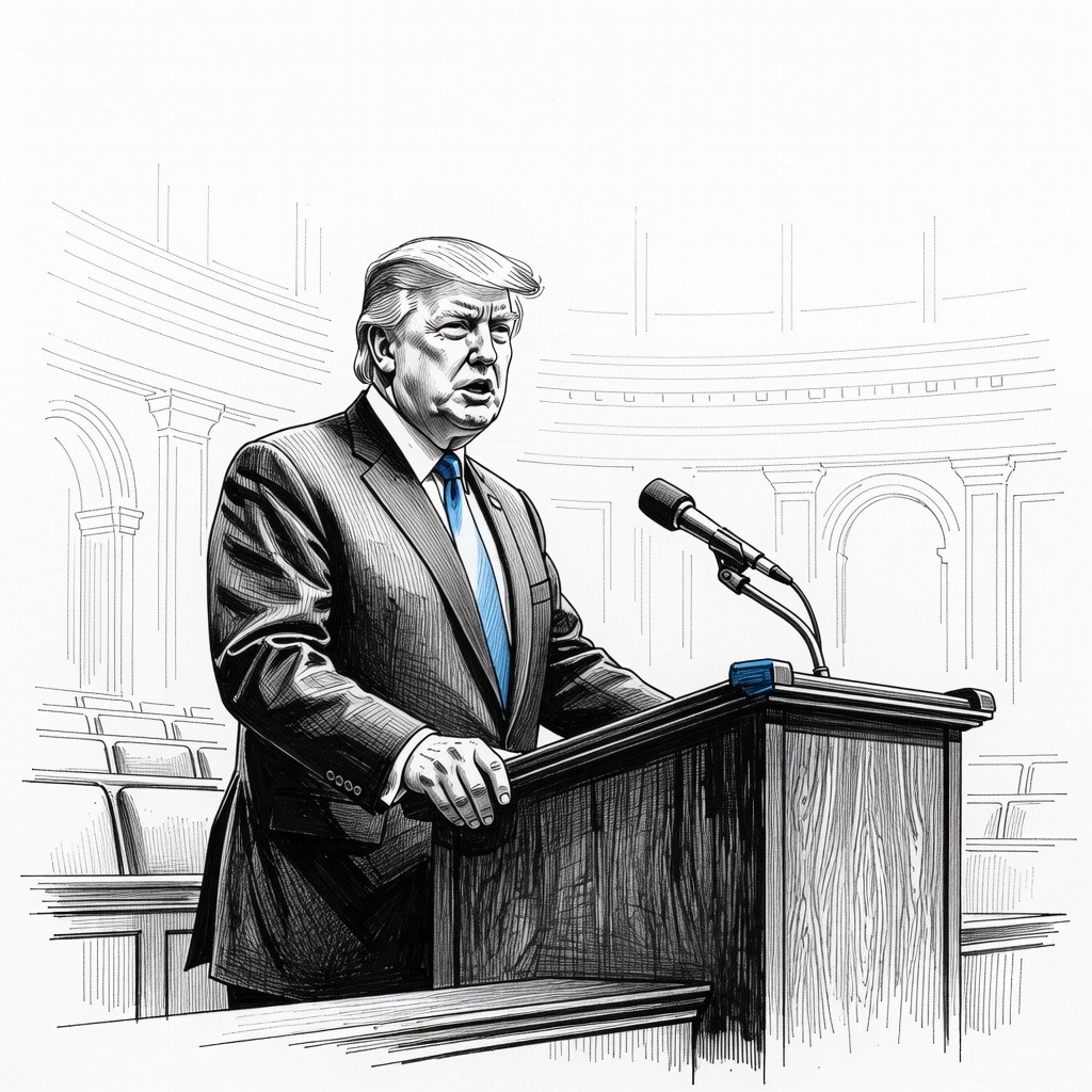 Illustration for: President Trump outlines legislative agenda and defends economic record in State of the Union address