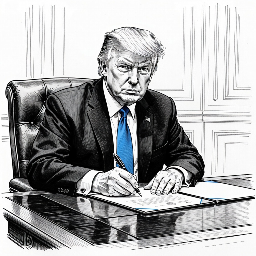 Illustration for: Trump Administration and Tech Executives Sign Power Supply Pledge for AI Data Centers