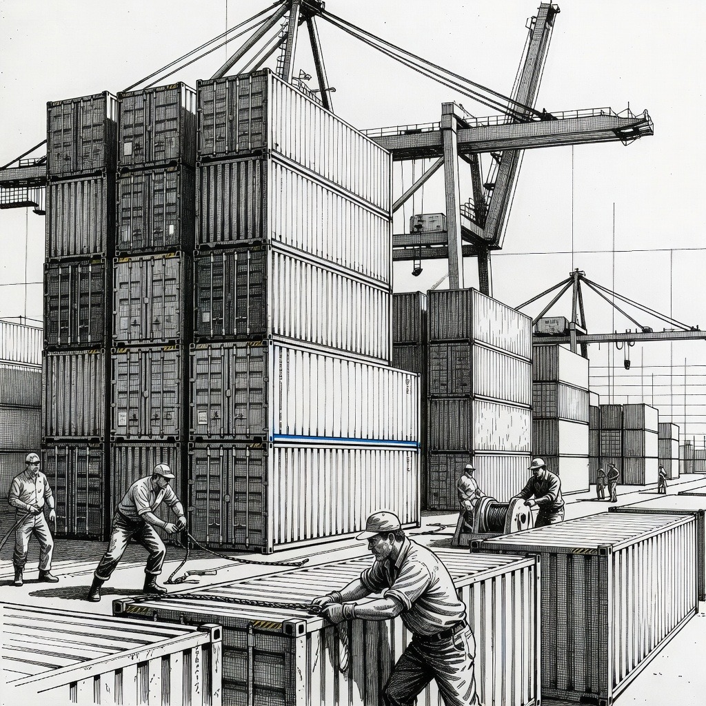 Illustration for: United States Markets and Corporations Adjust One Year After Initial Trade Tariffs