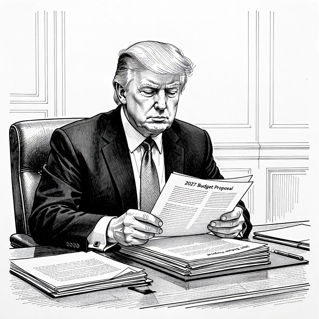 Illustration for: White House Proposes 2027 Budget with $1.5 Trillion for Defense, 10 Percent Domestic Cuts