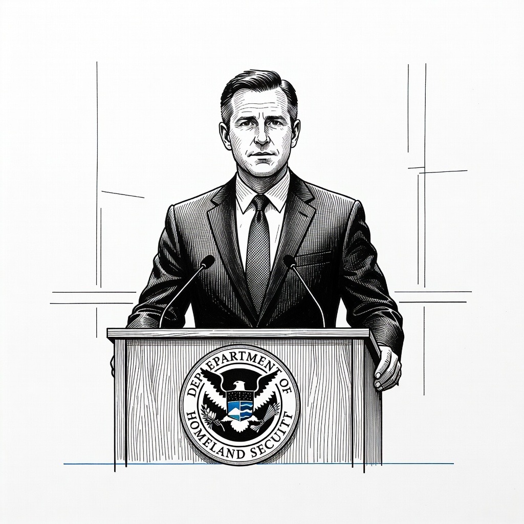 Illustration for: Markwayne Mullin Assumes DHS Leadership Amid Enforcement Shifts and Funding Standoff