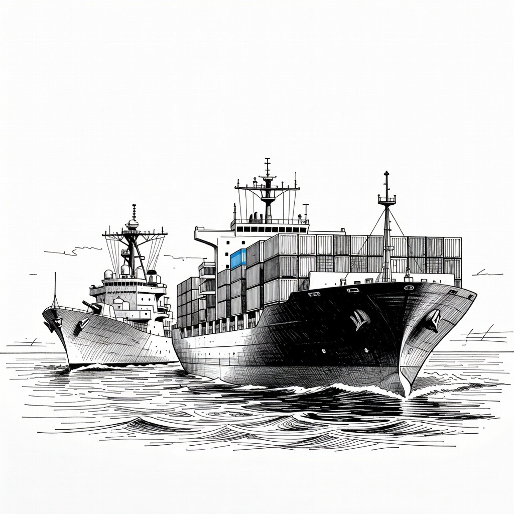 Illustration for: U.S. Navy Seizes Iranian Cargo Ship Amid Blockade and Supply Chain Disruptions