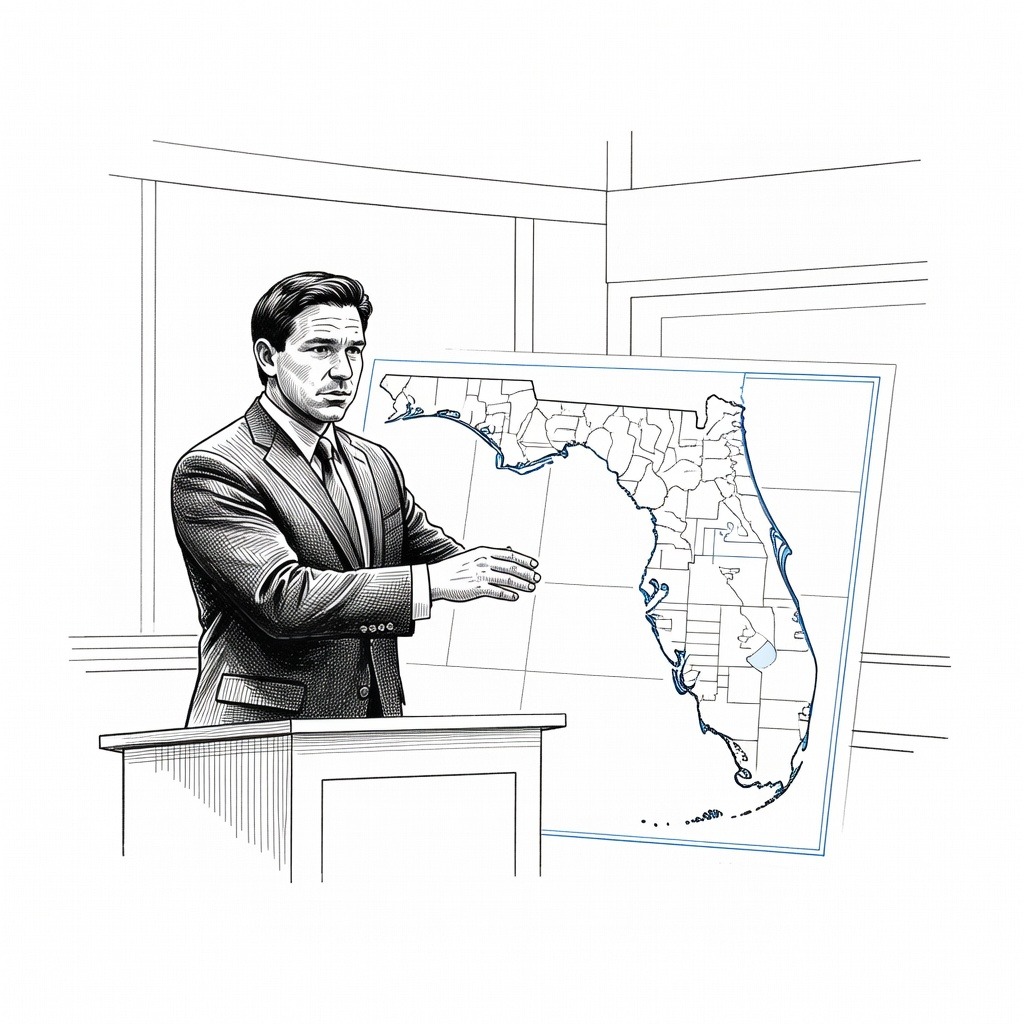 Illustration for: Florida Legislature Approves New Congressional Map Proposed by Governor DeSantis