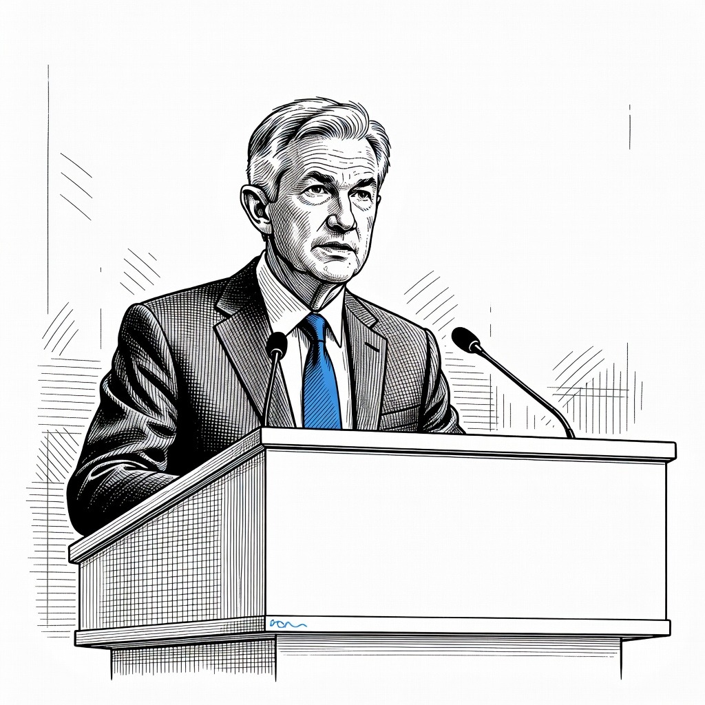 Illustration for: Federal Reserve Holds Rates Steady as Jerome Powell Announces Continued Stay on Board