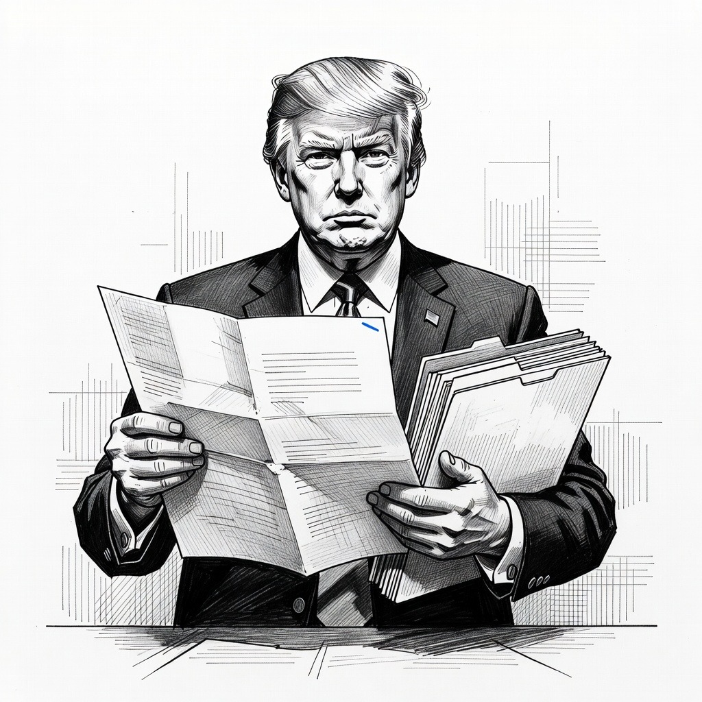 Illustration for: Justice Department Settles Trump Lawsuit, Establishing $1.8 Billion Fund and Banning Prior Tax Audits