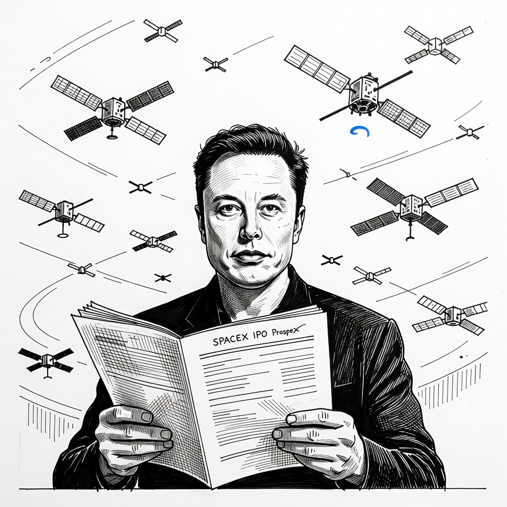 Illustration for: SpaceX Files Prospectus for $75 Billion Summer IPO, Revealing Starlink as Sole Profitable Unit