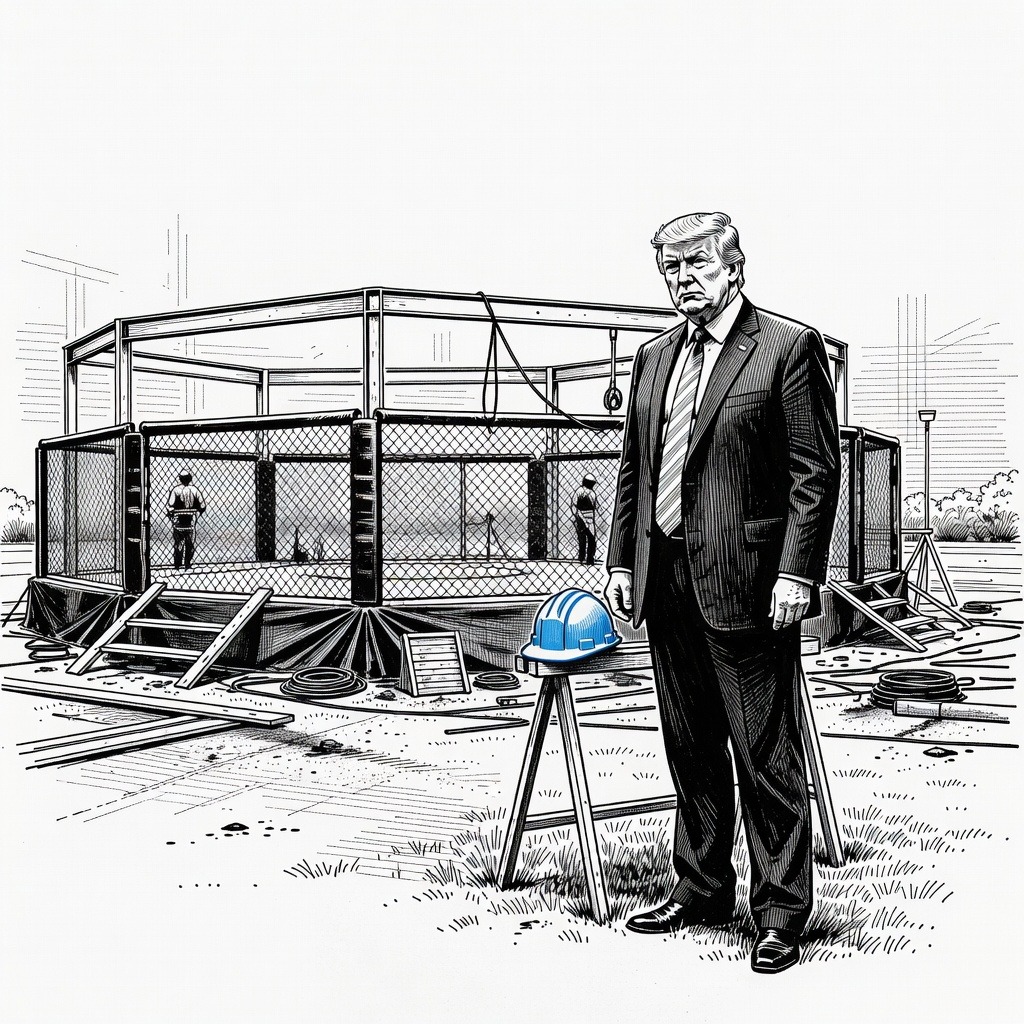 Illustration for: Construction Begins on White House South Lawn for Upcoming UFC Event