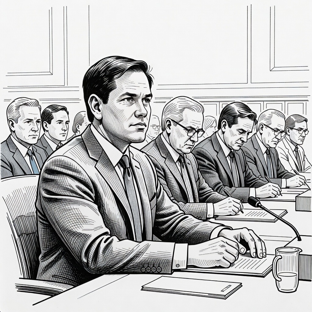 Illustration for: Secretary of State Rubio Testifies Before Congress on Iran Conflict and Nuclear Negotiations