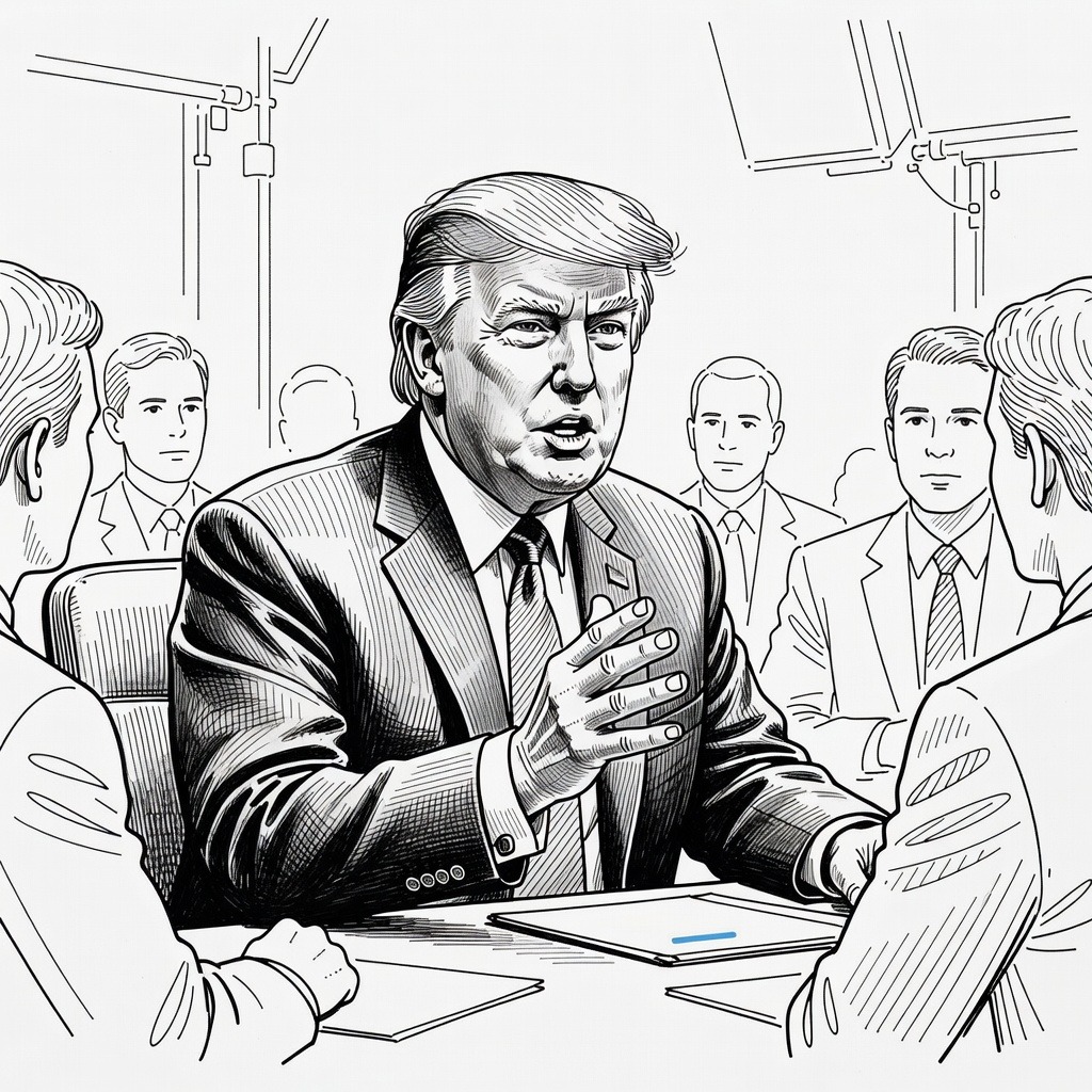 Illustration for: Trump Discusses Canceled DOJ Fund and California Election in Televised Interview