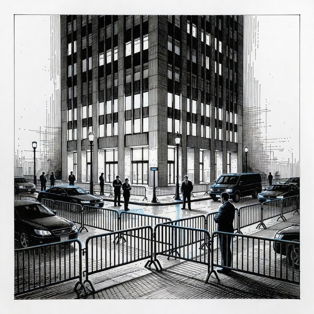 Illustration for: Heightened Security Implemented at Madison Square Garden for Presidential Visit to NBA Finals