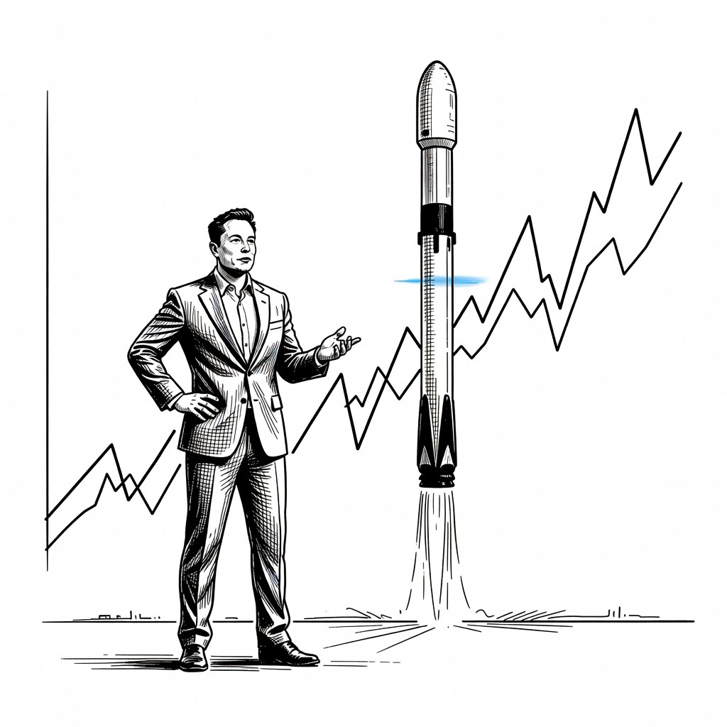 Illustration for: SpaceX Reaches $2 Trillion Market Capitalization Following Record Public Offering