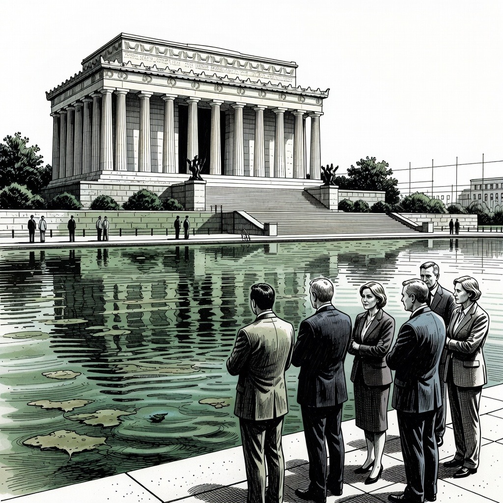Illustration for: Lincoln Memorial Reflecting Pool Experiences Algae Blooms and Peeling Paint Following Renovation