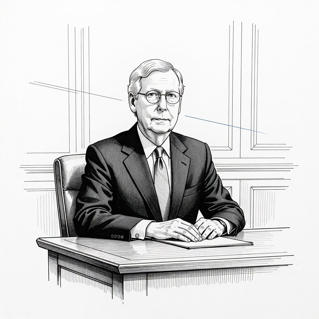 Illustration for: Emergency Responders Dispatched to Senator Mitch McConnell's Home Prior to Hospitalization