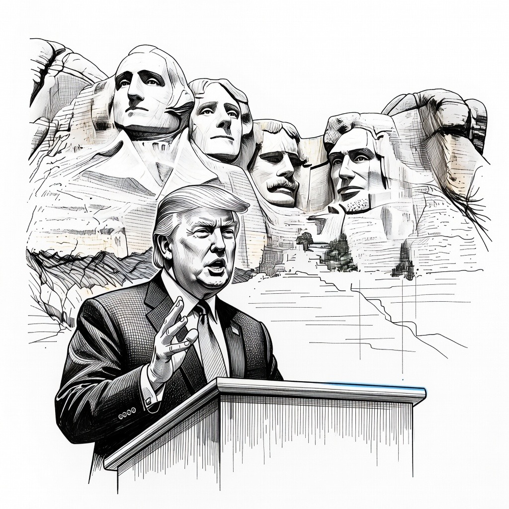 Illustration for: President Trump Marks July Fourth Eve with Mount Rushmore Speech Warning of 'Communist' Threat