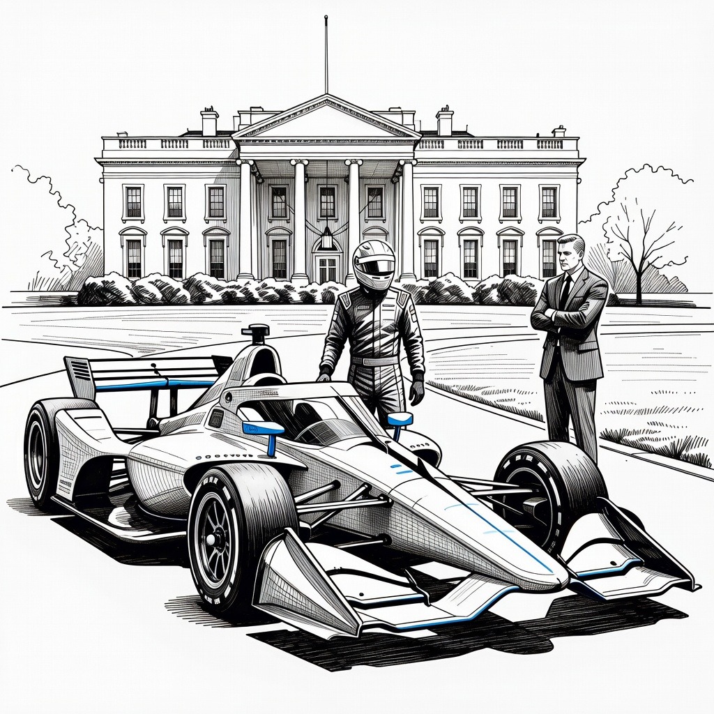 Illustration for: Trump Hosts White House Preview Event for Upcoming Washington D.C. IndyCar Race