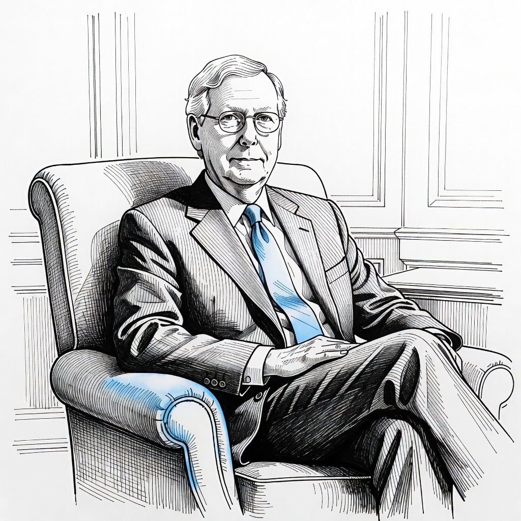 Illustration for: Senator Mitch McConnell Leaves Rehabilitation Facility to Work From Home