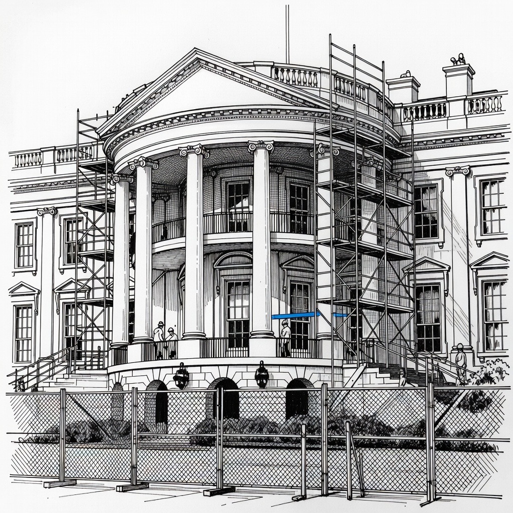 Illustration for: Appeals Court Blocks White House Ballroom Construction Pending Congressional Approval