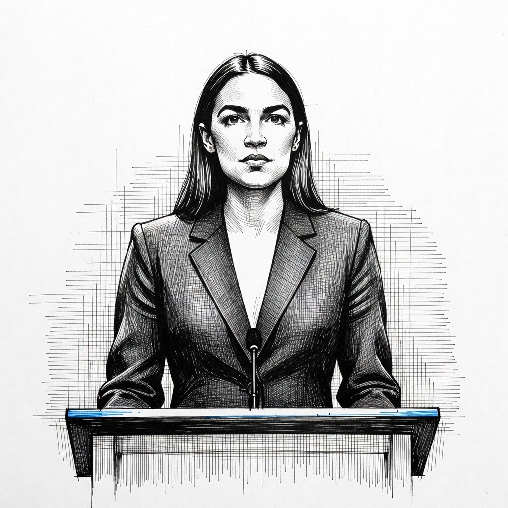 Illustration for: Ocasio-Cortez Does Not Rule Out 2028 Presidential or Senate Campaigns