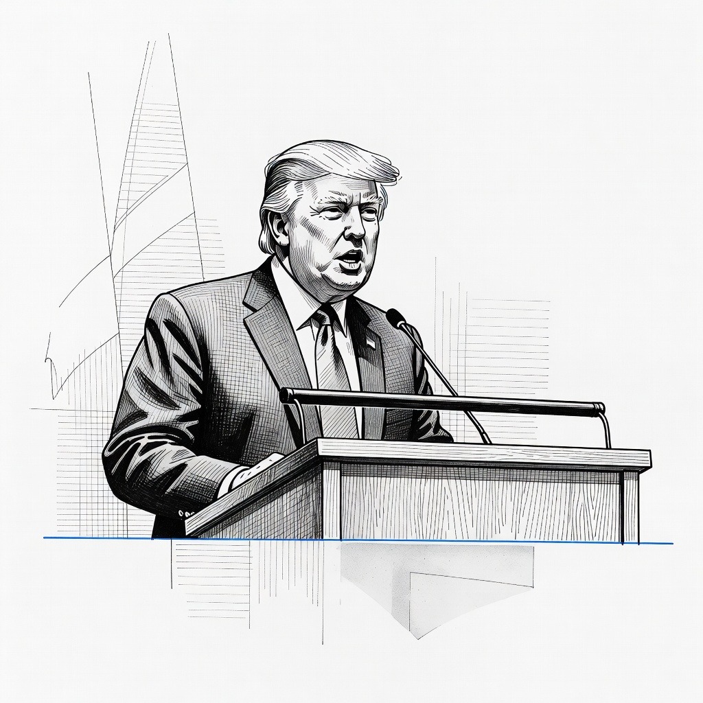 Illustration for: Trump Outlines Iran Policy, Foreign Relations, and Technology Goals in Address to UN General Assembly