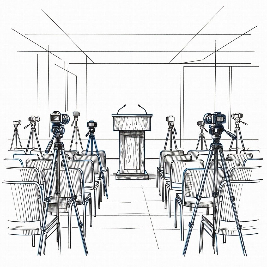 Illustration for: Justice Department Defends Revocation of Press Credentials for Three News Organizations in Federal Court