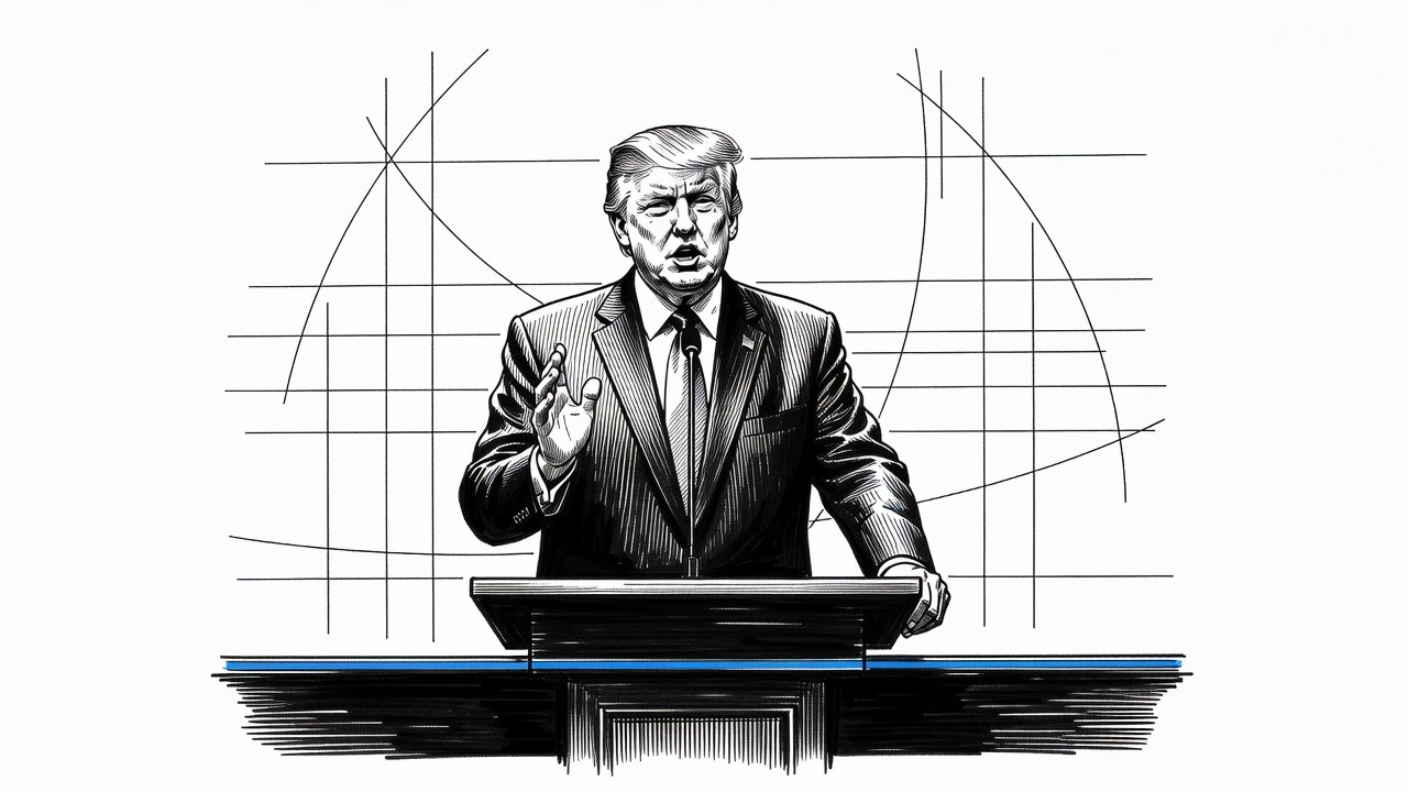 Illustration for: Trump Says MAGA Inc. Will Pay for Ads Previously Funded by Government