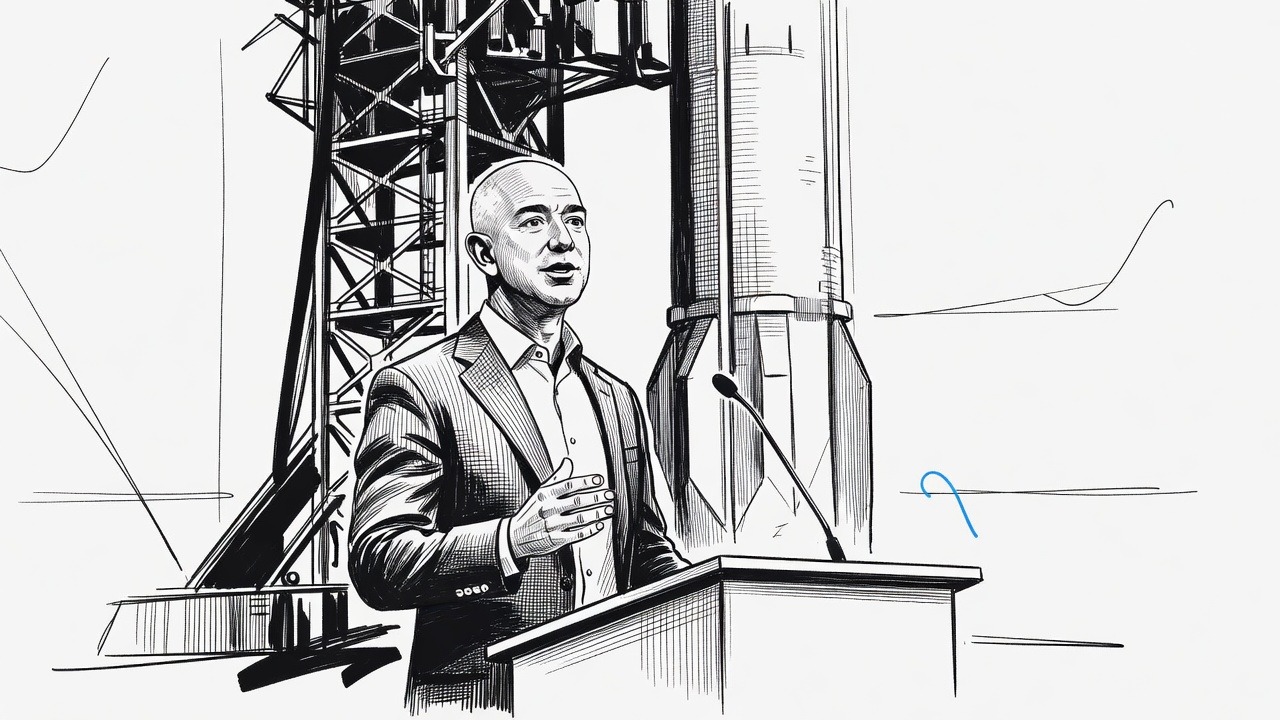 Illustration for: Bezos Outlines AI and Lunar Ambitions for Blue Origin