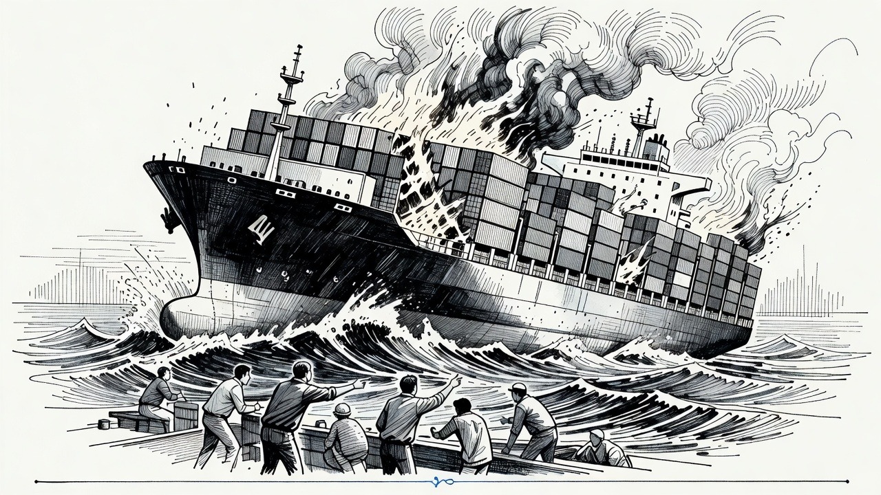 Illustration for: Container Ship Sinks in Strait of Hormuz as Regional Tensions Escalate
